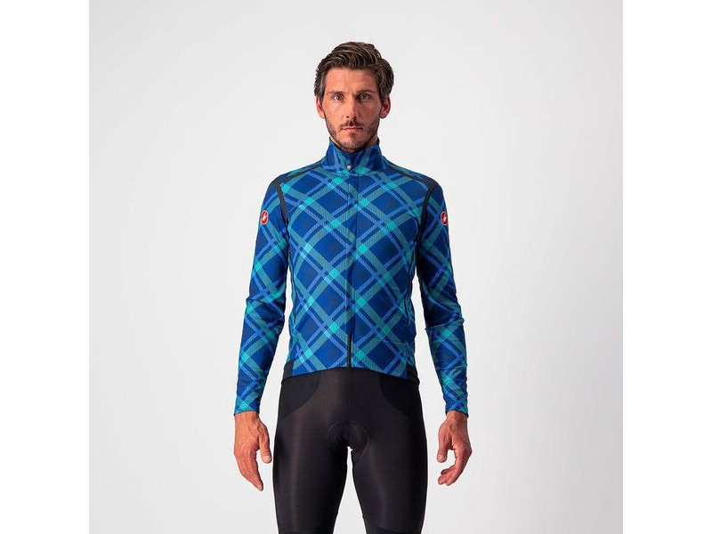 Castelli Perfetto RoS Long Sleeve Jacket - Limited Edition Prints Ocean Blue/Malachite Green Plaid click to zoom image